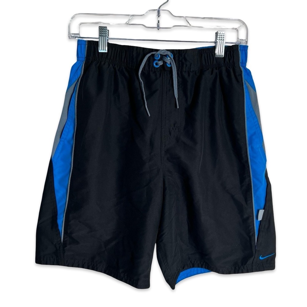 Nike Swim Trunks Mens Small Black Blue Grey Colorblock Board Shorts NESS5311